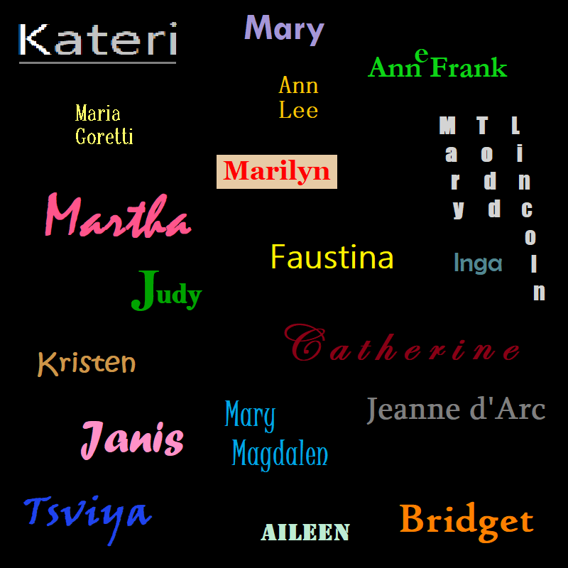 Image of the names of the 19 women who are with John Paul and Bertha